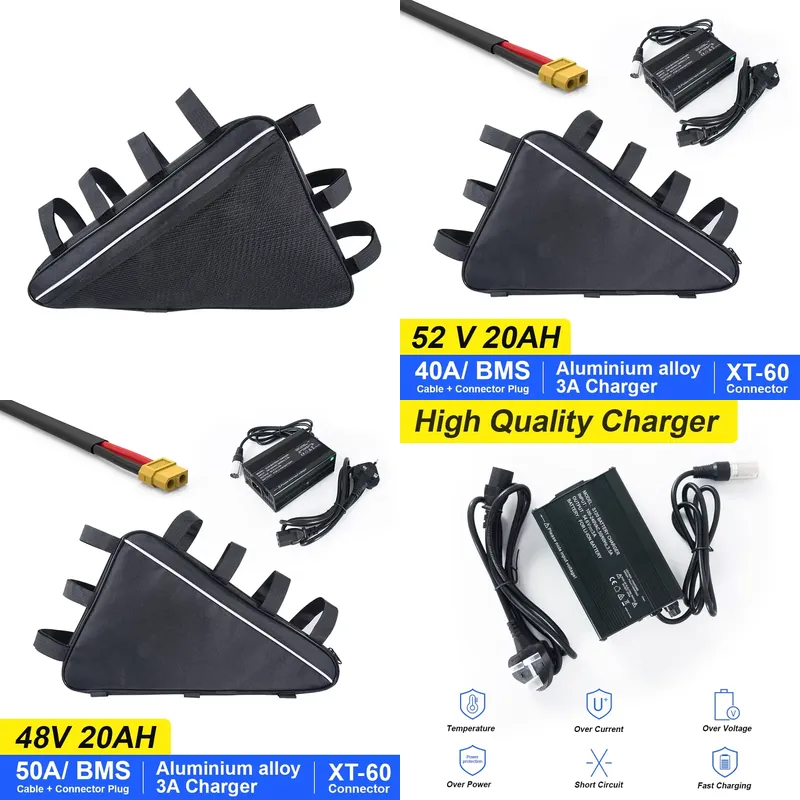 Ebike Battery 52V 20Ah Triangle Pack - 2026年米国製トライアングル型リチウム電動自転車バッテリー 48V 20Ah 52V 24Ah 大容量Eバイクリチウムバッテリーパック