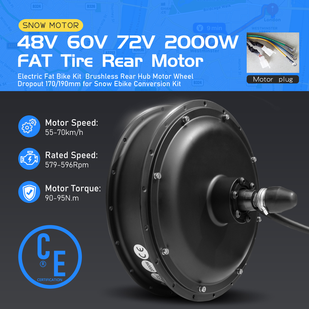 Fat Tire Ebike Conversion Kit 2000W - 電動自転車ファットタイヤハブモーター 48V 60V 72V 2000W ブラシレスノンギアリアハブモーターホイールエンジン