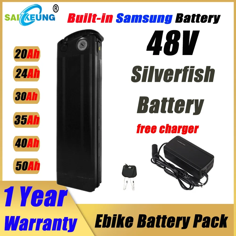 Ebike Battery 48V 20Ah Hailong - Bafang-リチウム電池,充電器付き,SilverFish-48V W,20Ah,24 Ah,40Ah,50Ah,60Ah,akku,2000