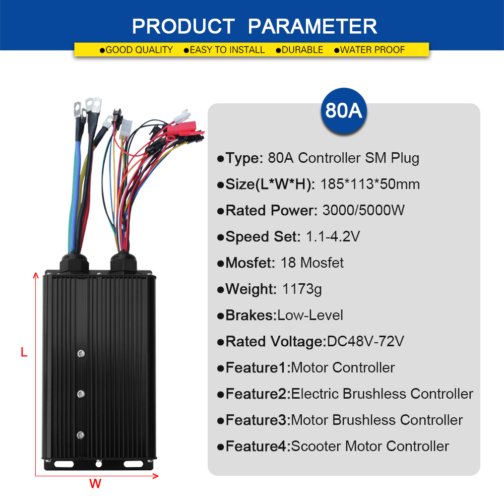 Sine Wave Controller 48V 72V 80A - 電動自転車用正弦波コントローラー 48V 72V 80A ライト機能付きブラシレスコントローラーとLCDカラーディスプレイ 5000Wモーターキット部品用