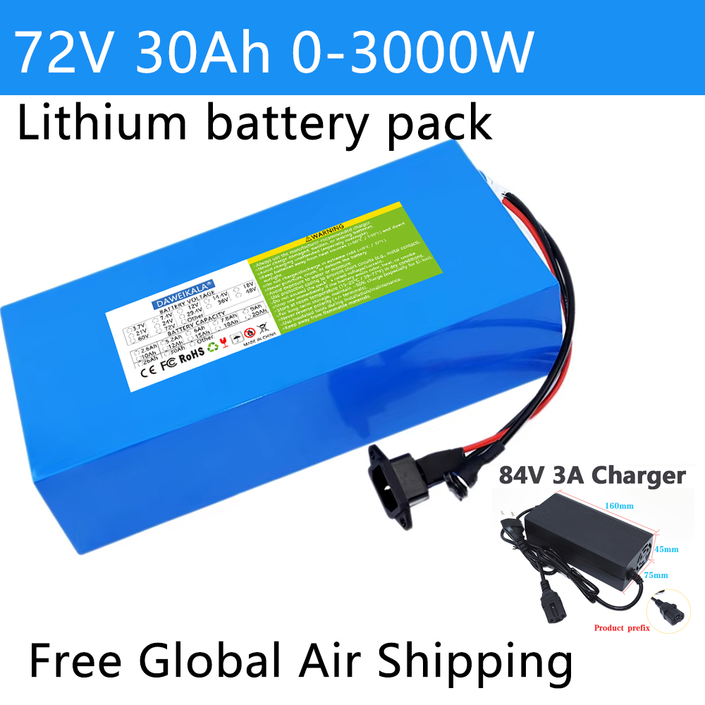 Electric Bicycle Battery 72V 30Ah - 72V 12Ah-30Ah 18650 バッテリーパック 50A BMS