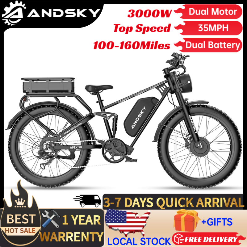 Mid Drive Motor Kit 52V 1000W - ANDSKY Apex50 AWD電動自転車 3000Wデュアルモーター 52V/48V 25Ah着脱式デュアルバッテリー