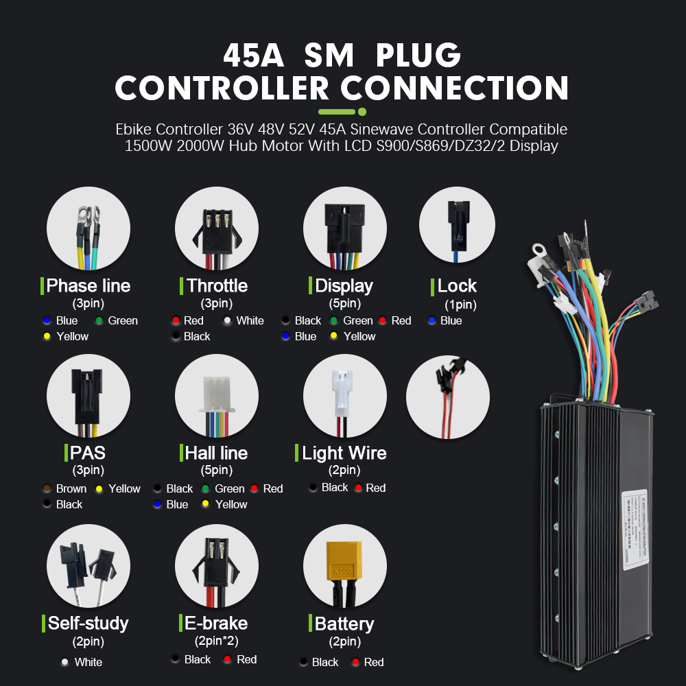 電動自転車 3モード 48V 52V 60V 72V 45- - Sine Wave Controller 48V 72V 80A のレビューと価格