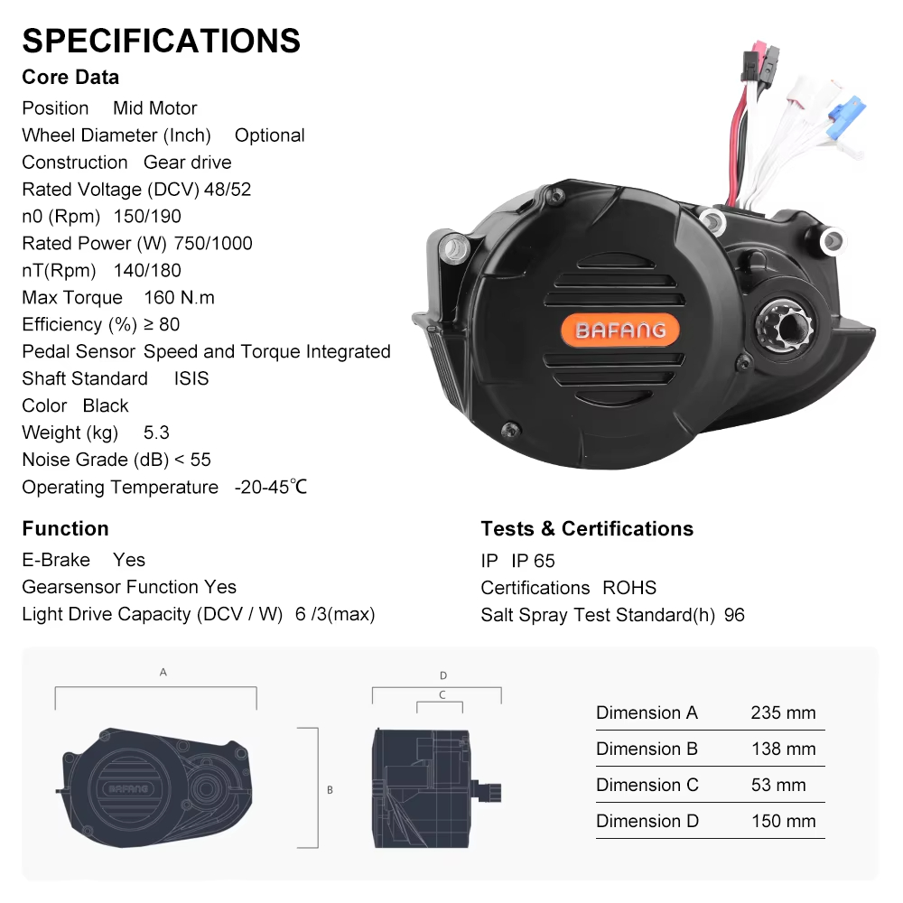 Bafang M620 G510 48V 52V 1000W - Mid Drive Motor Kit 52V 1000W のレビューと価格