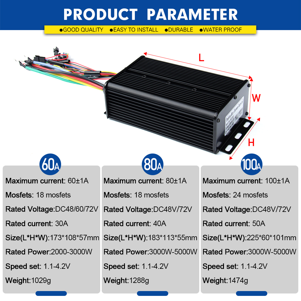 2000W-5000W 48V-72V 電動自転車用3モード - Sine Wave Controller 48V 72V 80A のレビューと価格
