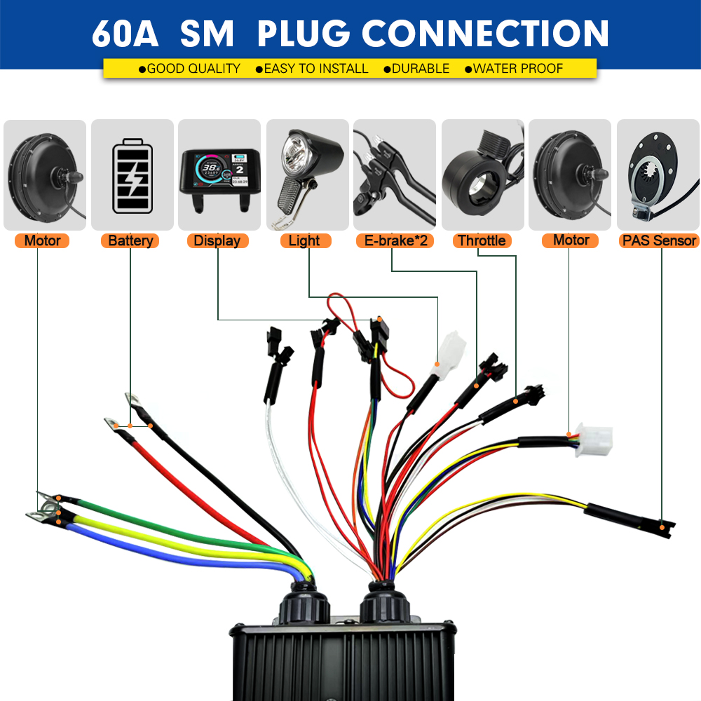 2000W-5000W 48V-72V 電動自転車用3モード - Sine Wave Controller 48V 72V 80A のレビューと価格